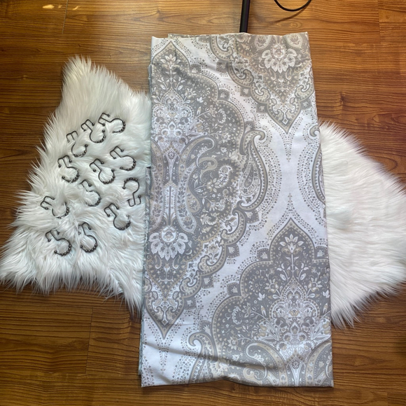 Tahari Home One Size Grey Beige Paisley Shower Curtain w/ double Hooks - Picture 1 of 7